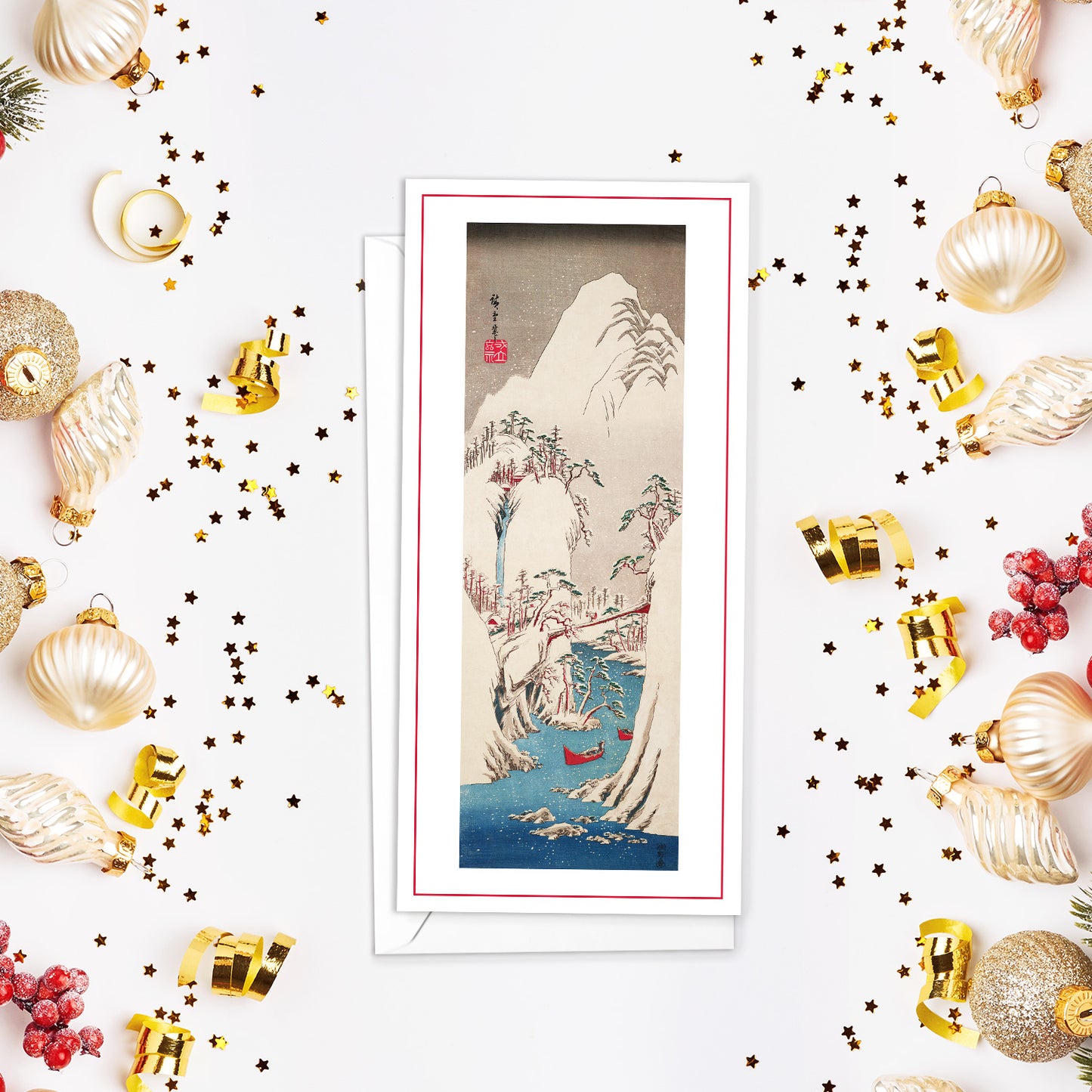 Set of 10 Japanese Ukiyo-e Greeting Cards – Long Format Christmas & New Year