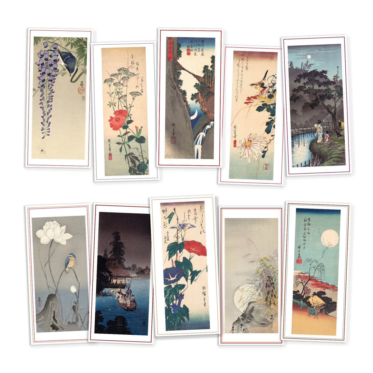Set of 10 Japanese Ukiyo-e Greeting Cards – Long Format for Birthday, Anniversary & More