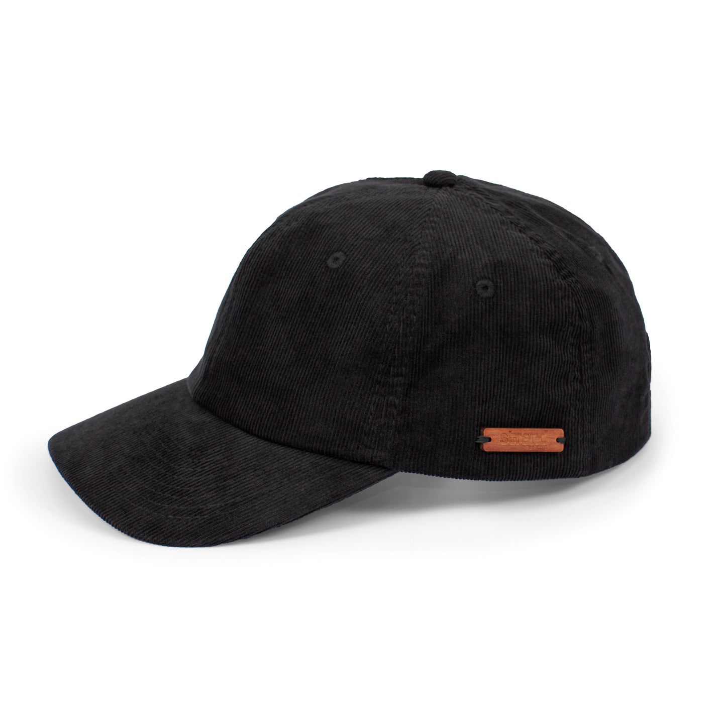 Japanese Style Cord Baseball Cap with Wooden Detail - Black