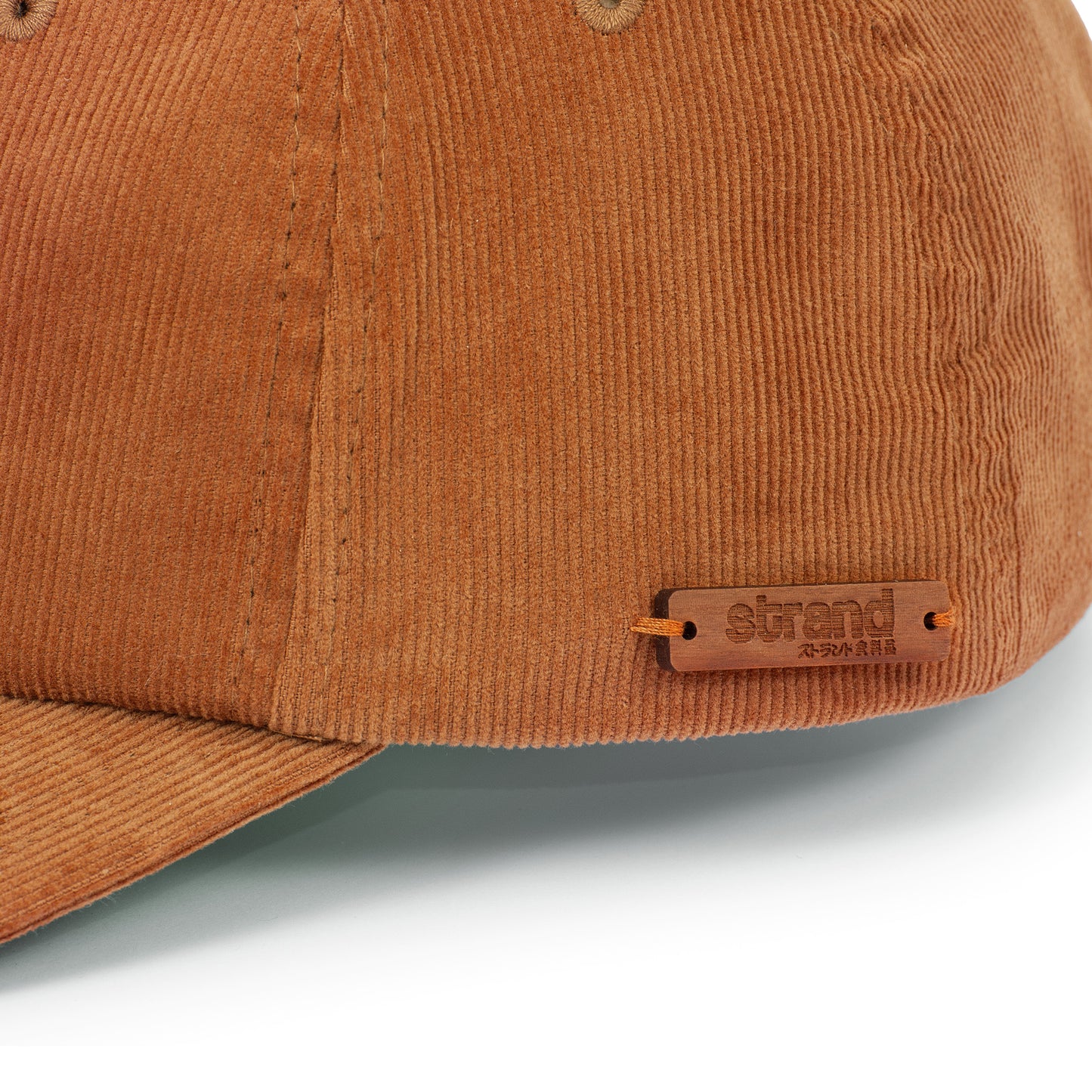 Japanese Style Cord Baseball Cap with Wooden Detail - Camel Brown