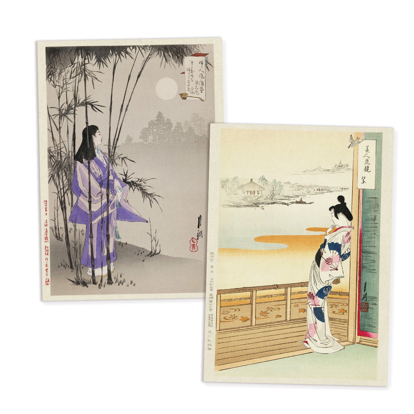 Japanese Ukiyo-e Art Postcards Set of 10 - Ogata Gekkō Japanese Woodblock Art Bijin & Flowers Ukiyo-e Prints