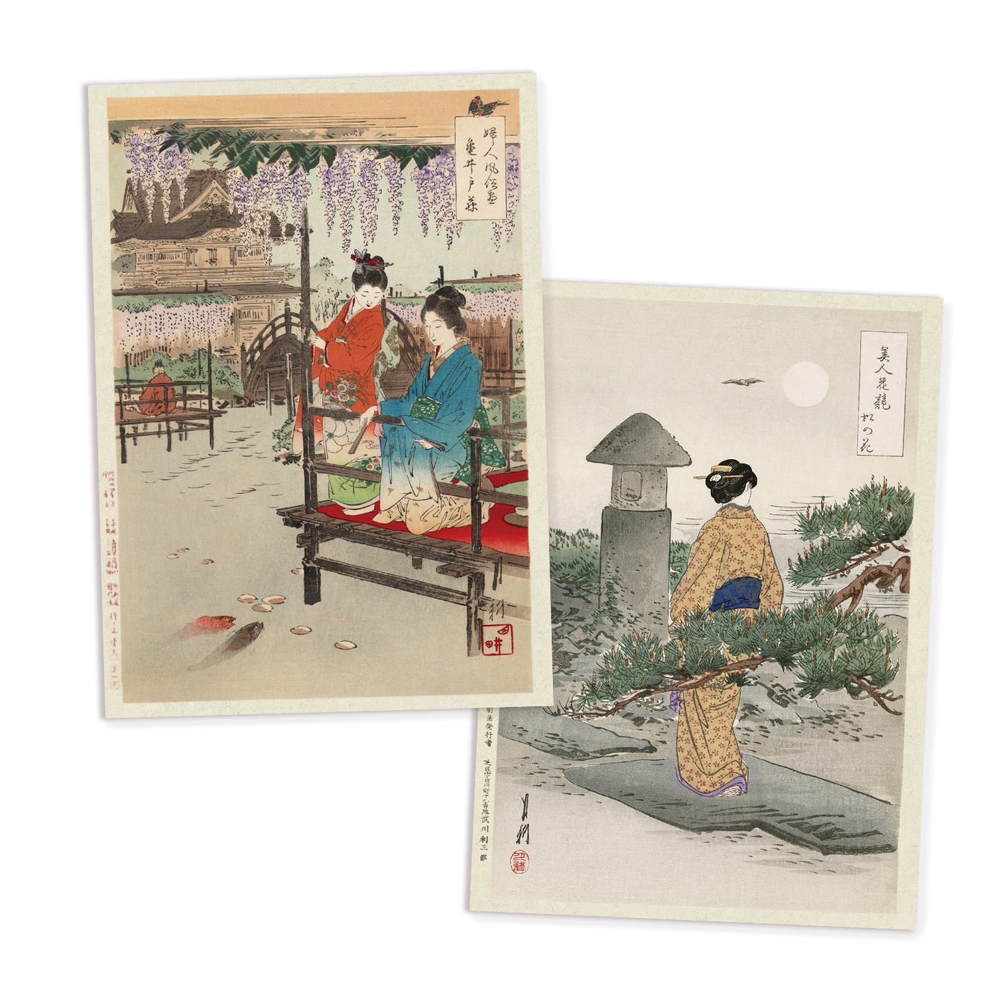 Japanese Ukiyo-e Art Postcards Set of 10 - Ogata Gekkō Japanese Woodblock Art Bijin & Flowers Ukiyo-e Prints