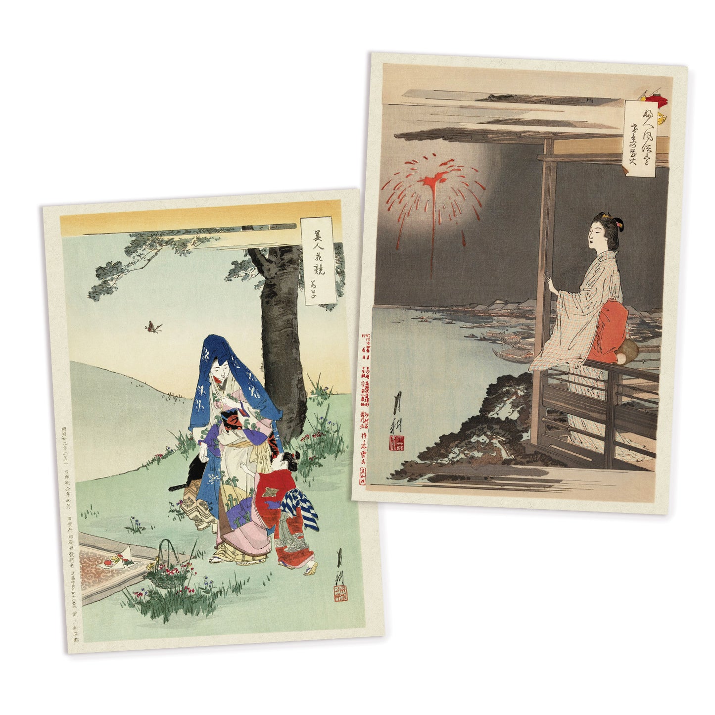 Japanese Ukiyo-e Art Postcards Set of 10 - Ogata Gekkō Japanese Woodblock Art Bijin & Flowers Ukiyo-e Prints