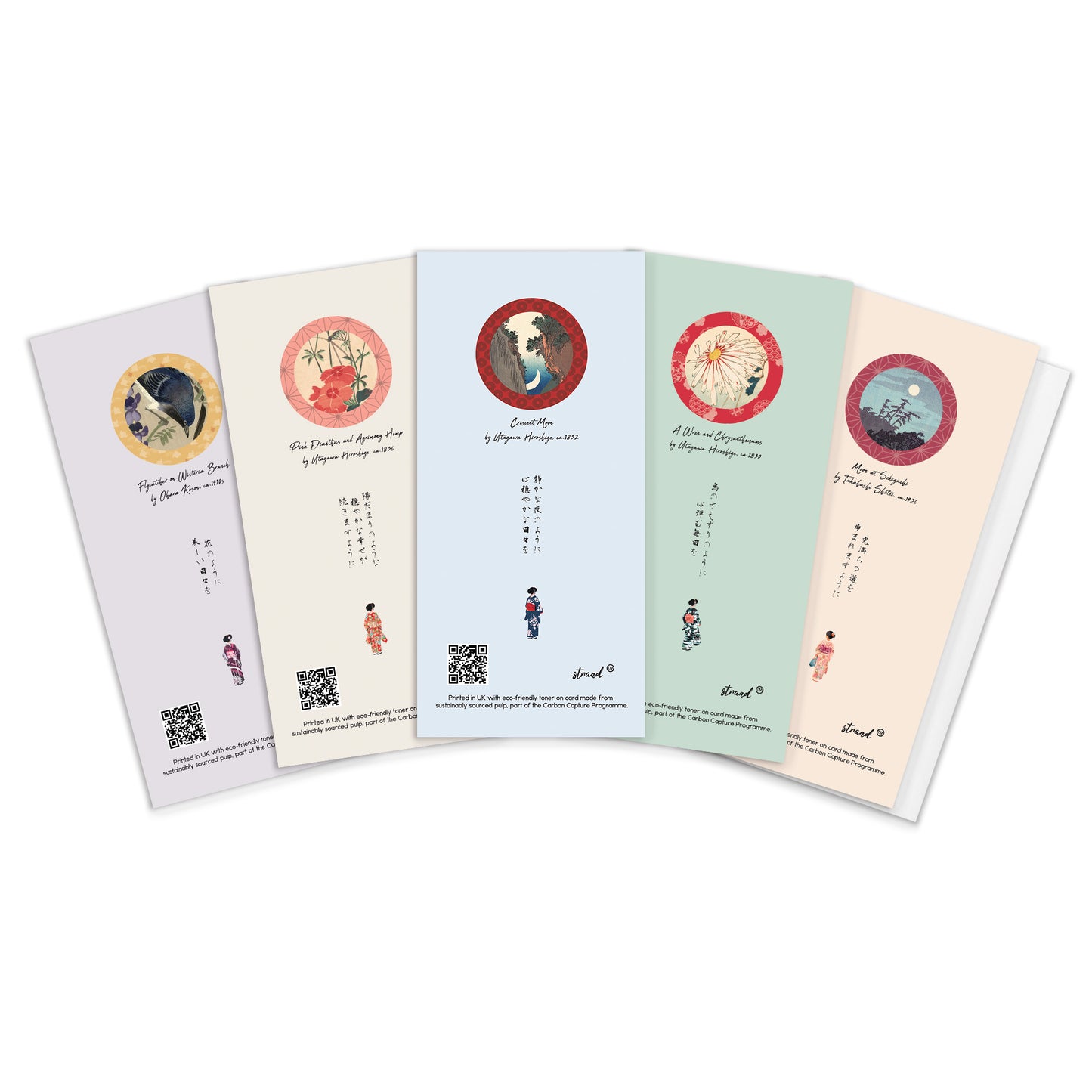Japanese Ukiyo-e Art Greeting Cards – Luxury Set of 5 | Birthday & All Occasion Long Format
