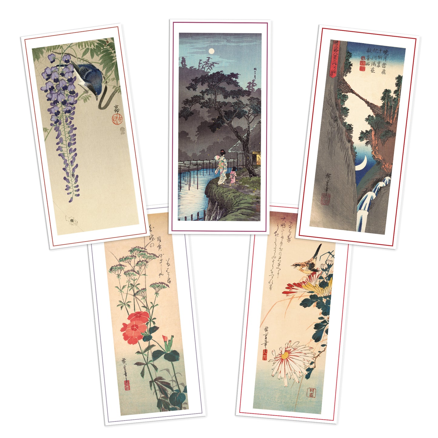 Japanese Ukiyo-e Art Greeting Cards – Luxury Set of 5 | Birthday & All Occasion Long Format