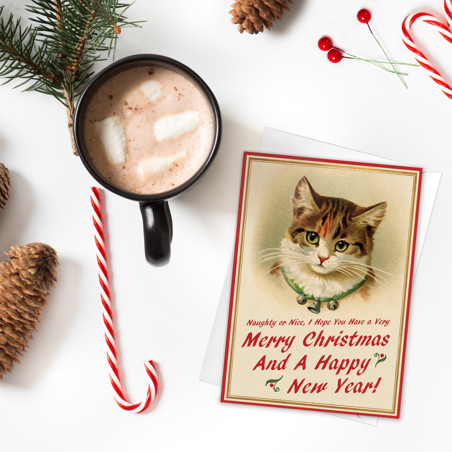 Victorian Cat Christmas Cards – Set of 10 | Vintage Kitten Holiday Greetings
