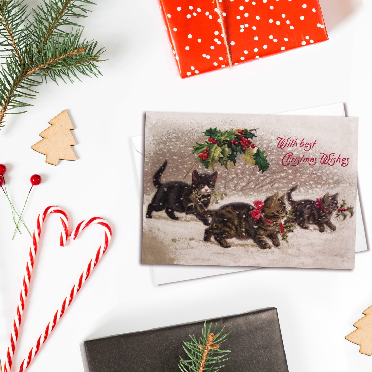 Victorian Cat Christmas Cards – Set of 10 | Vintage Kitten Holiday Greetings