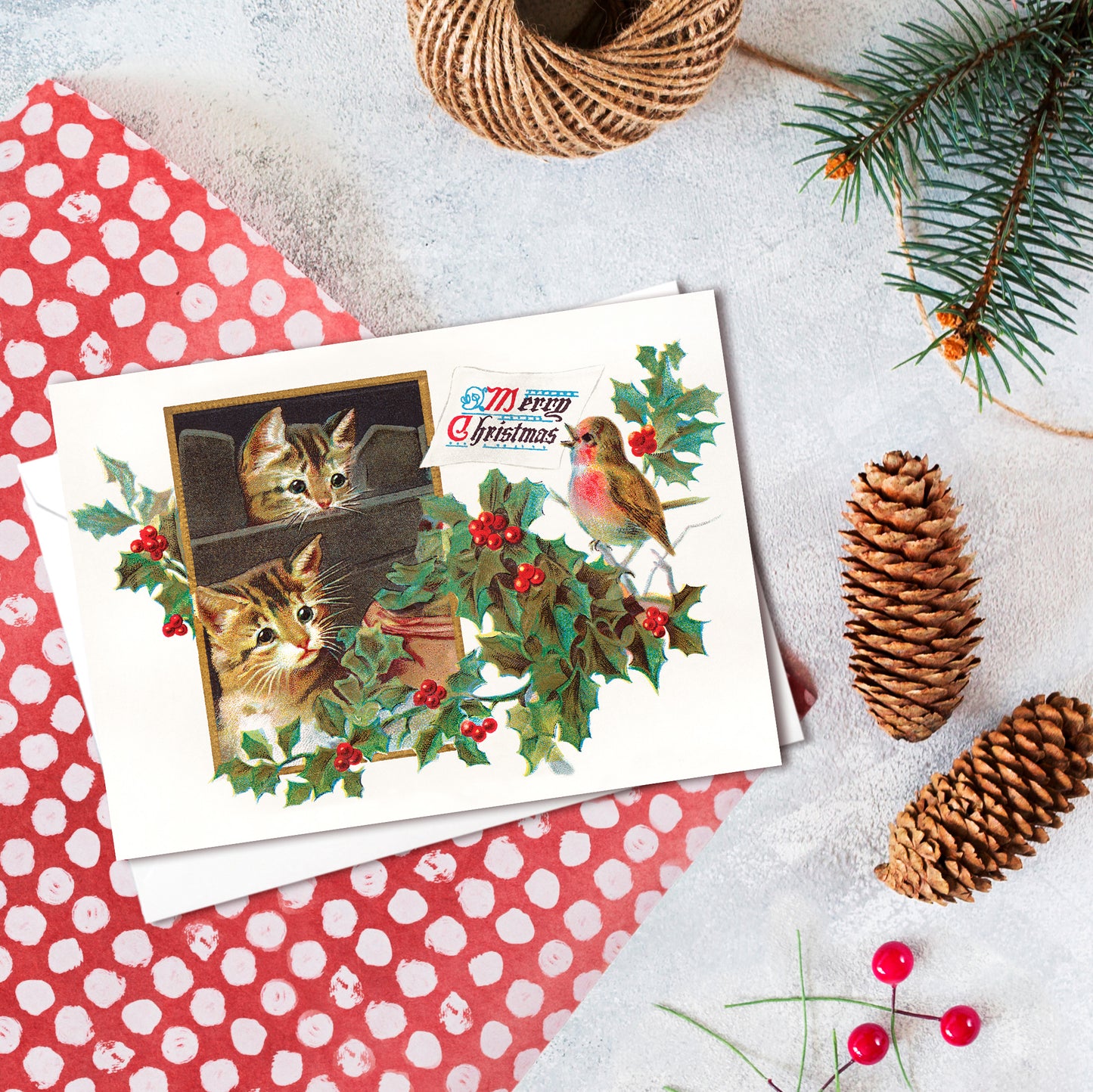 Victorian Cat Christmas Cards – Set of 10 | Vintage Kitten Holiday Greetings