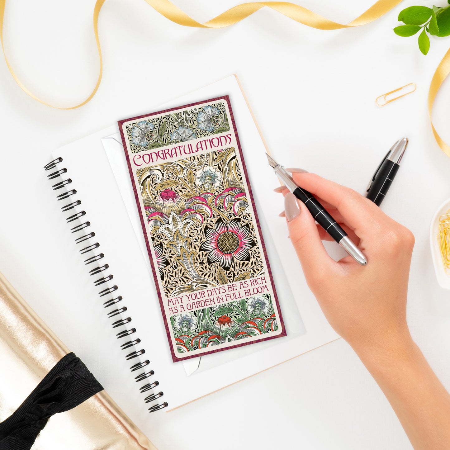 Set of 5 William Morris Greeting Cards – Long Format for Birthday & Congratulations