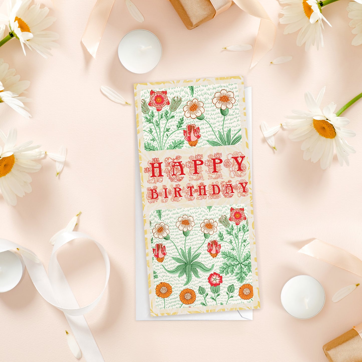 Set of 10 William Morris Greeting Cards – Long Format for Birthday & Congratulations