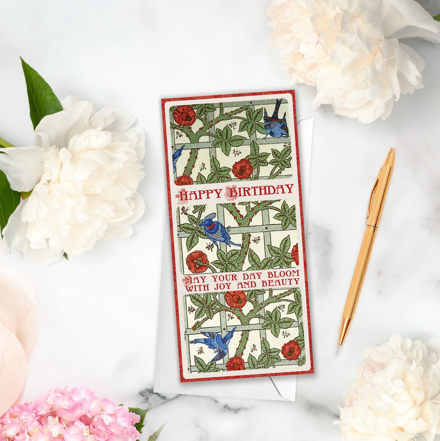 Set of 5 William Morris Greeting Cards – Tall Format for Birthday & Congratulations
