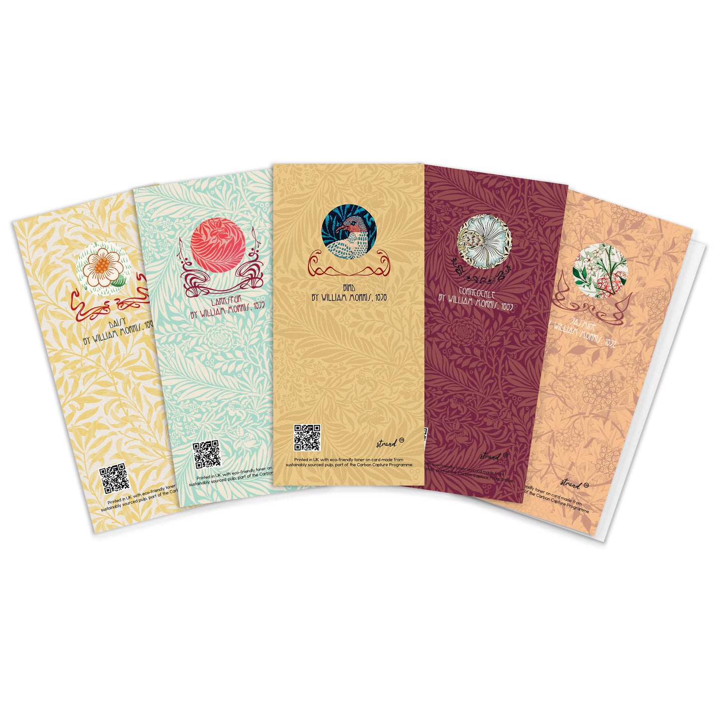 Set of 5 William Morris Greeting Cards – Long Format for Birthday & Congratulations