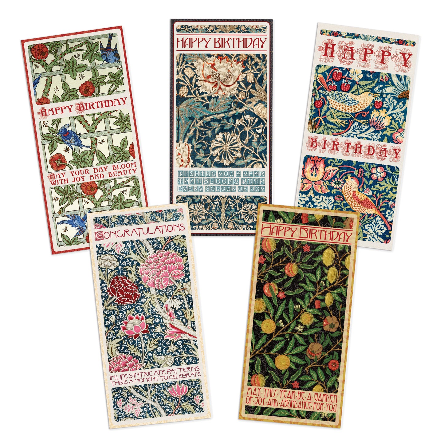 Set of 5 William Morris Greeting Cards – Tall Format for Birthday & Congratulations
