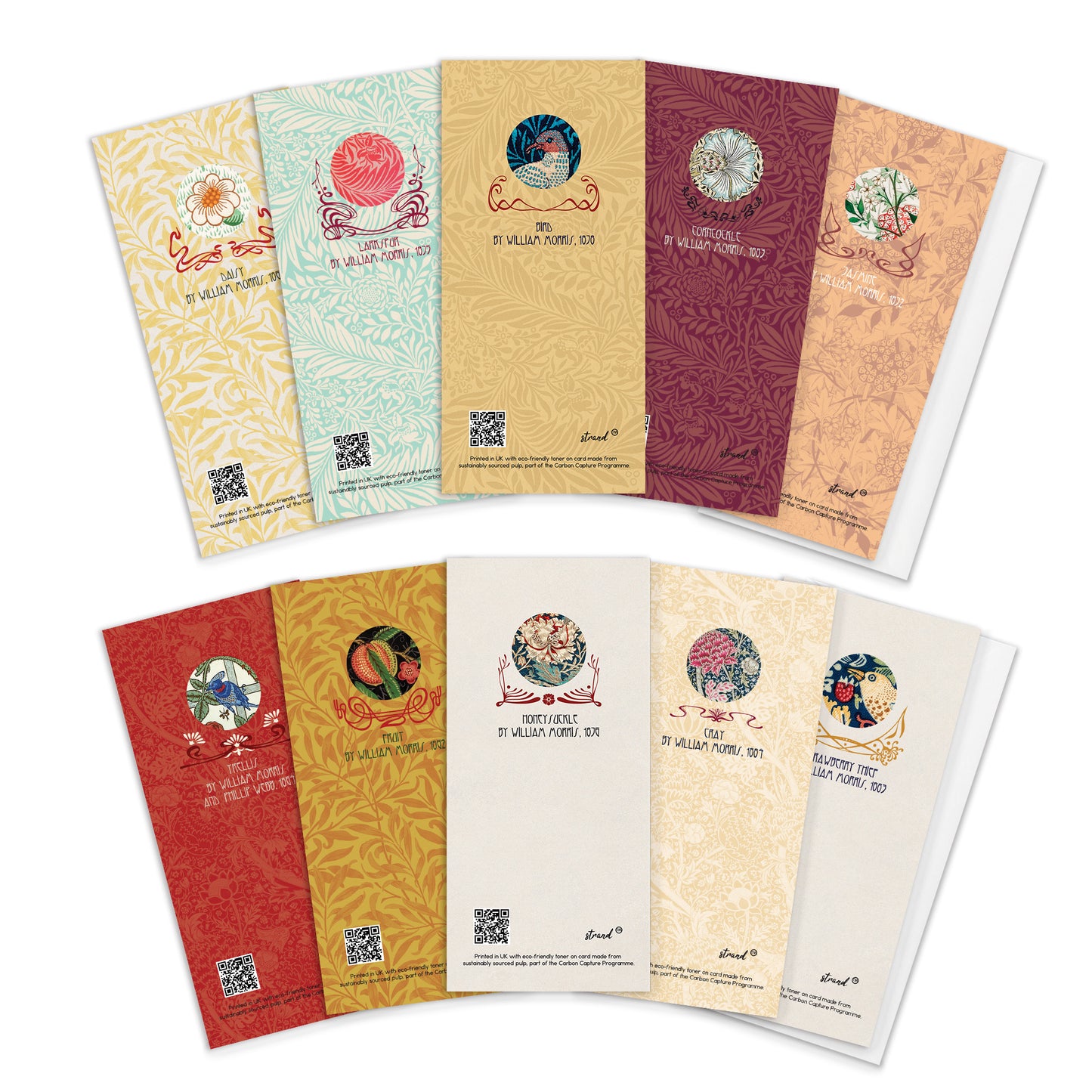 Set of 10 William Morris Greeting Cards – Long Format for Birthday & Congratulations