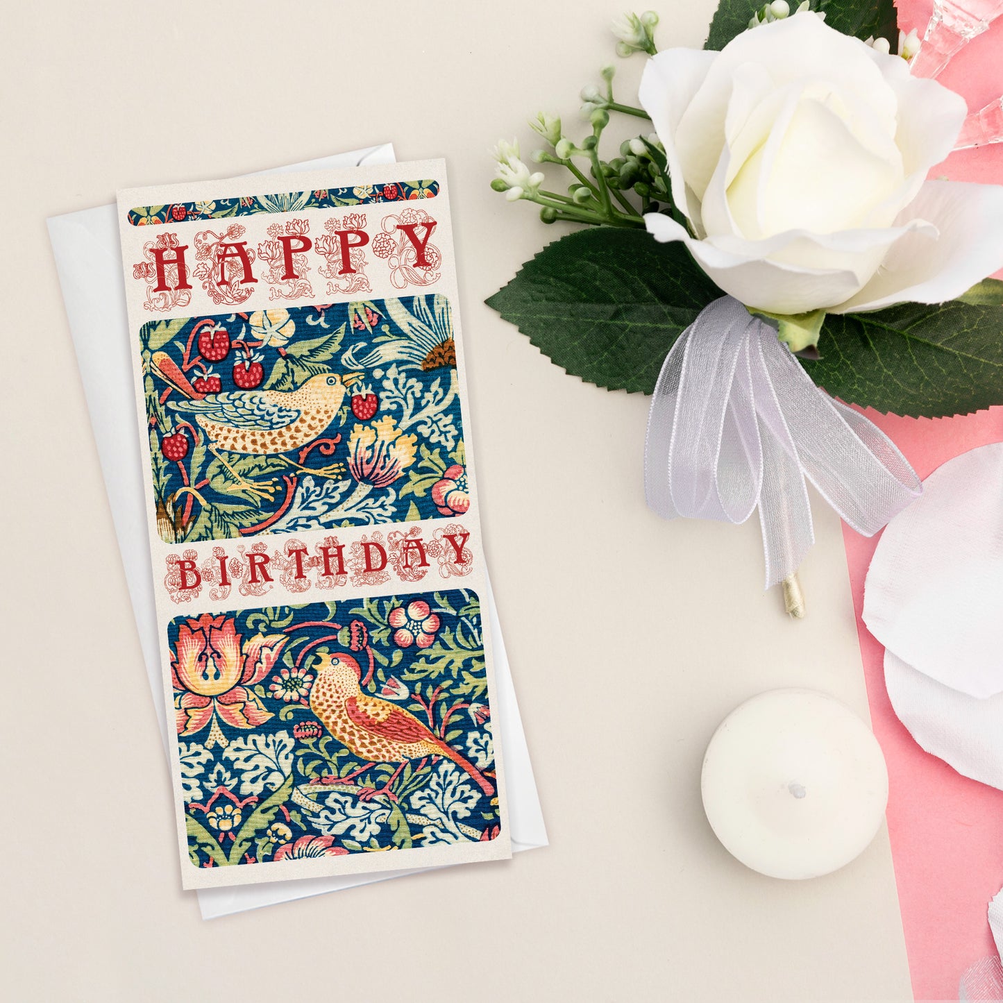 Set of 10 William Morris Greeting Cards – Long Format for Birthday & Congratulations