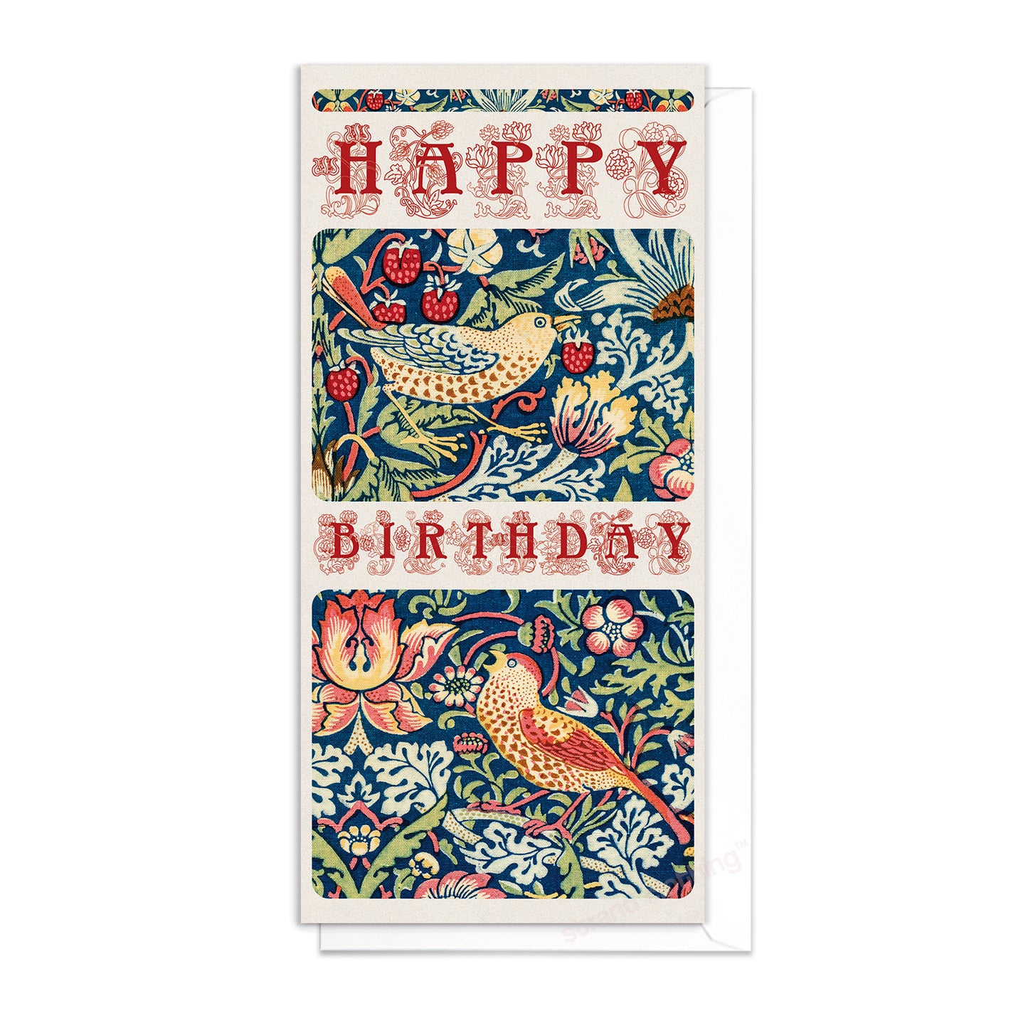 William Morris Strawberry Thief DL Greeting Card – Elegant Birthday Card, Vintage Art Nouveau Design