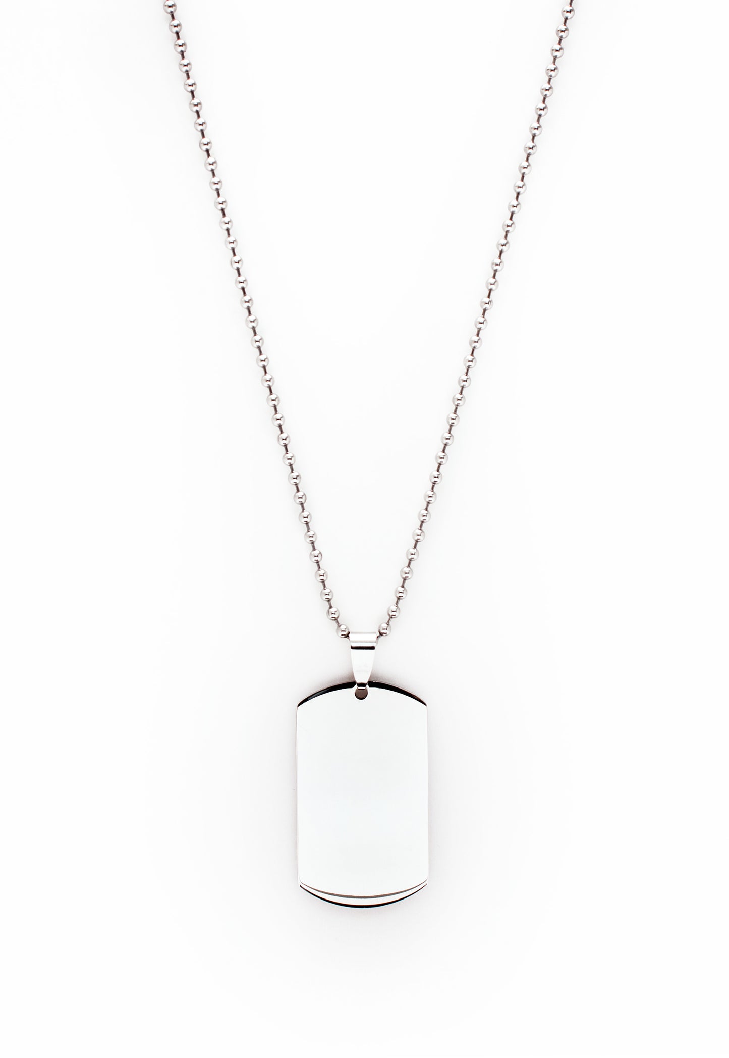Dog Tag Pendant Necklace with Ball Chain in Silver Finish Stainless Steel - Blank Military Style