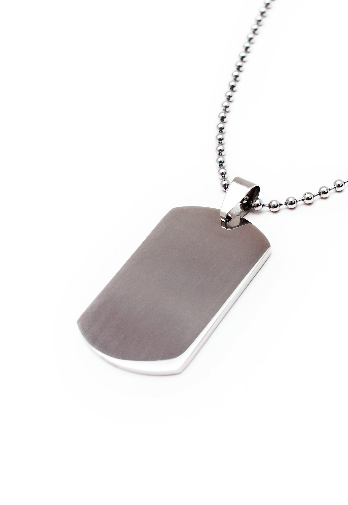 Dog Tag Pendant Necklace with Ball Chain in Silver Finish Stainless Steel - Blank Military Style