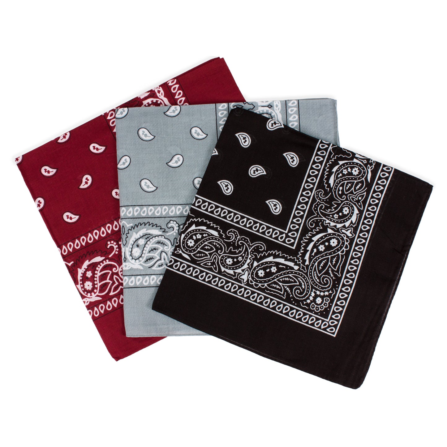 Set of 3 Bandanas – Retro Sea Blue, Black & Burgundy Paisley Print