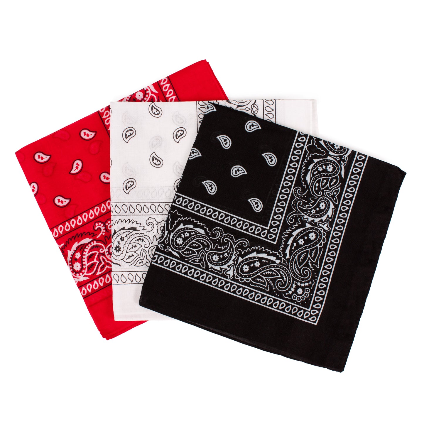Set of 3 Bandanas – Classic Red, Black & White Paisley Print