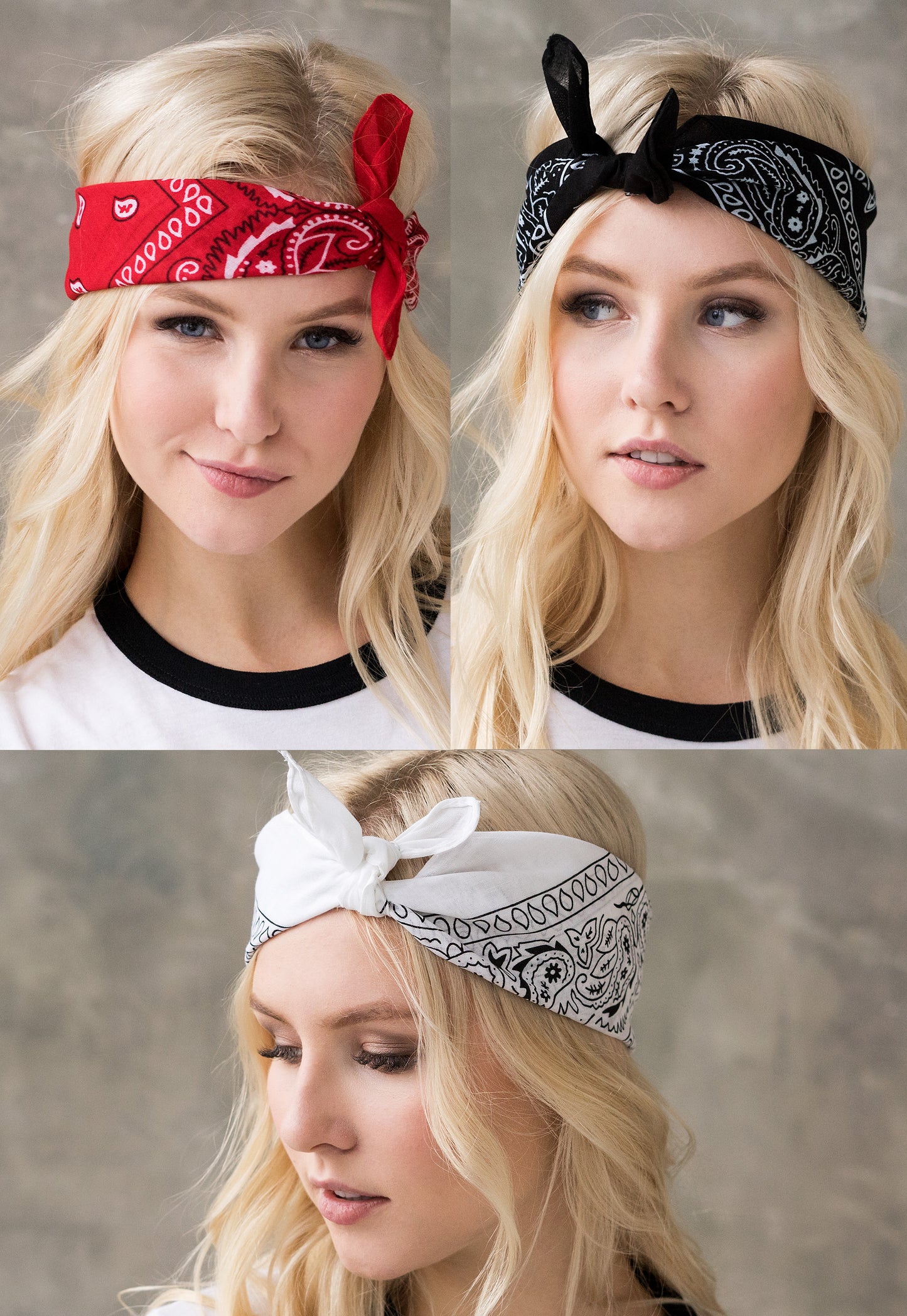 Set of 3 Bandanas – Classic Red, Black & White Paisley Print