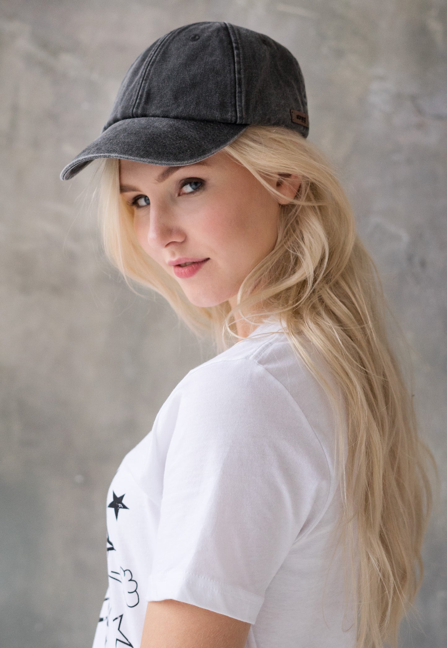 Washed Cotton Baseball Cap with Ultrasuede Patch - Distressed Grey
