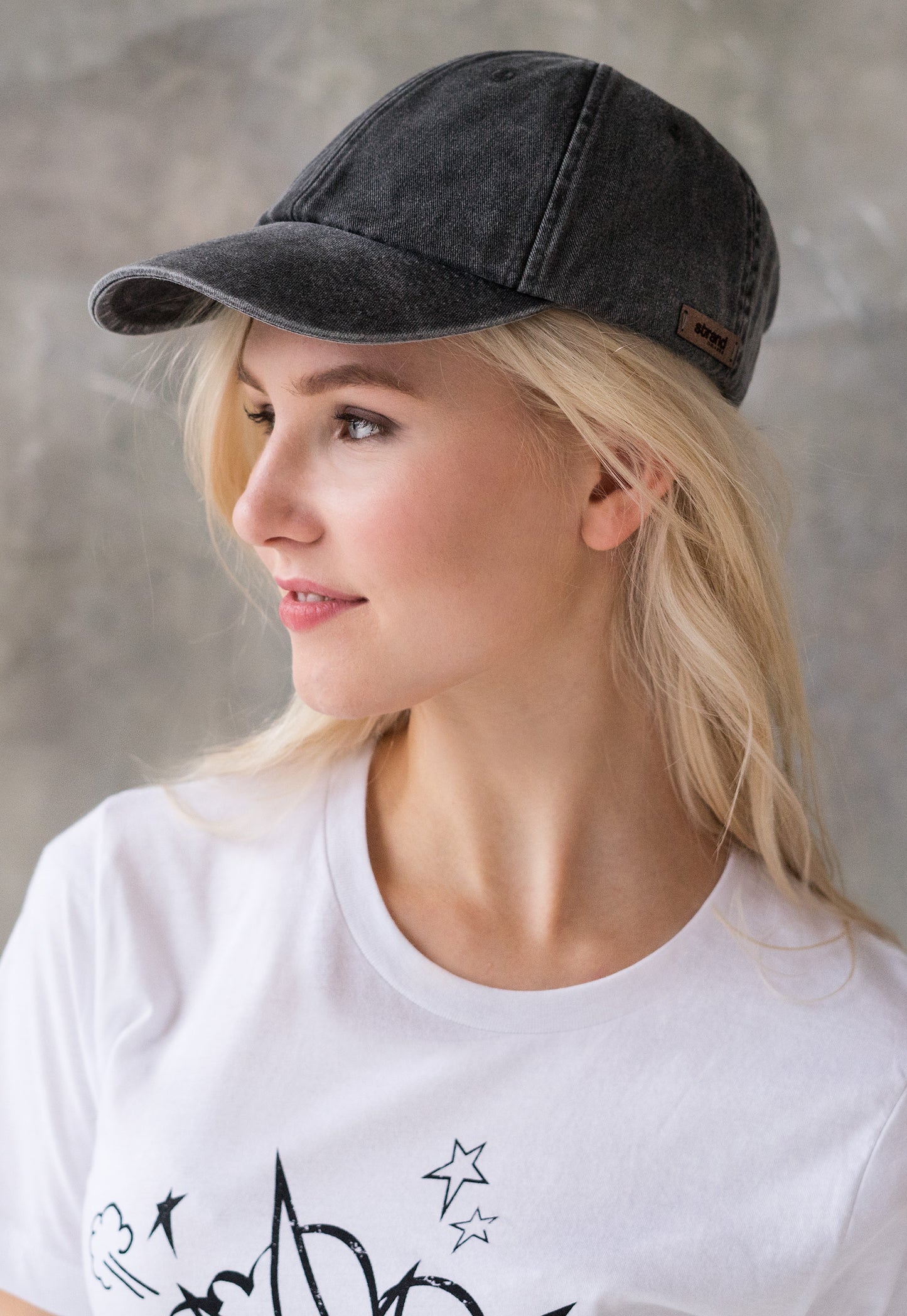 Washed Cotton Baseball Cap with Ultrasuede Patch - Distressed Grey