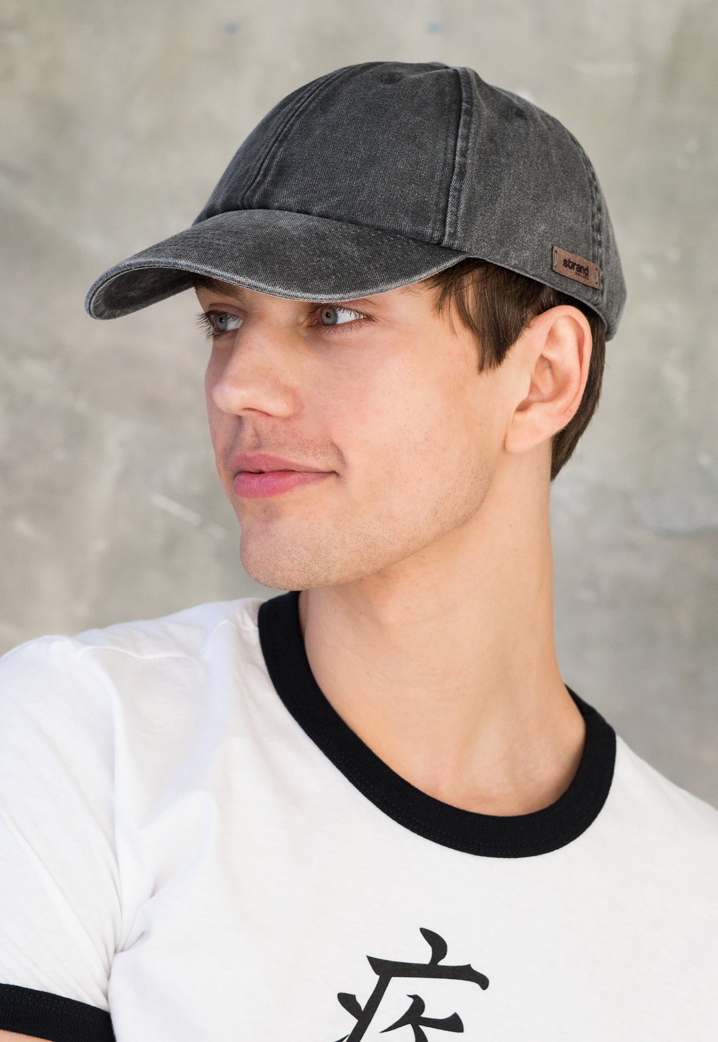 Washed Cotton Baseball Cap with Ultrasuede Patch - Distressed Grey