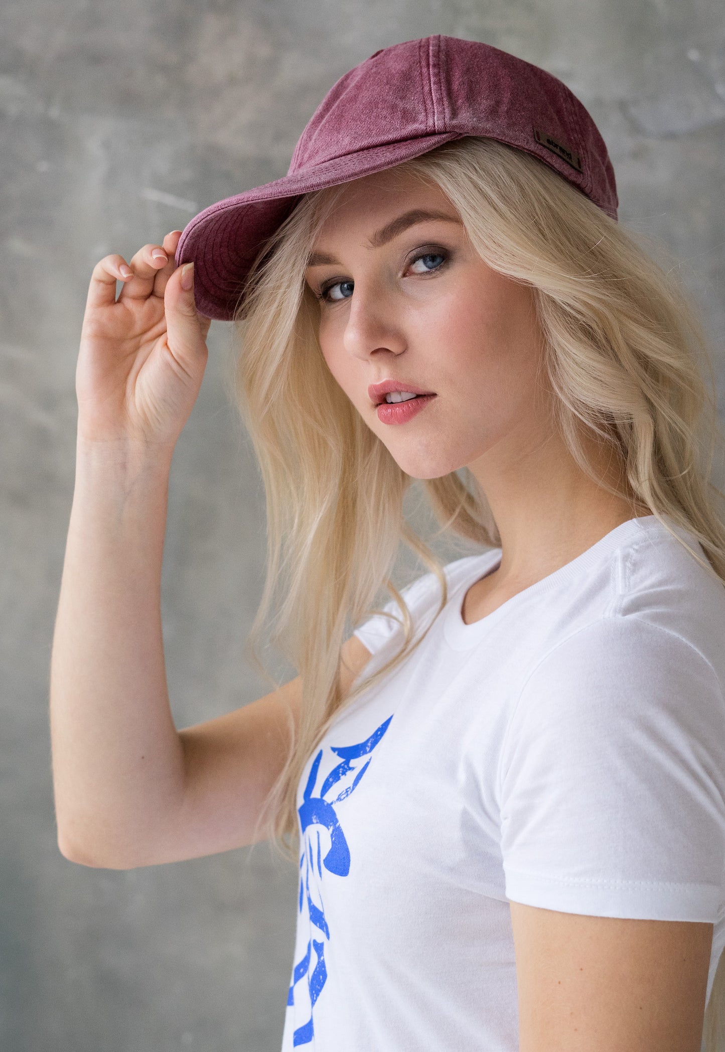 Washed Cotton Baseball Cap with Ultrasuede Patch - Distressed Red