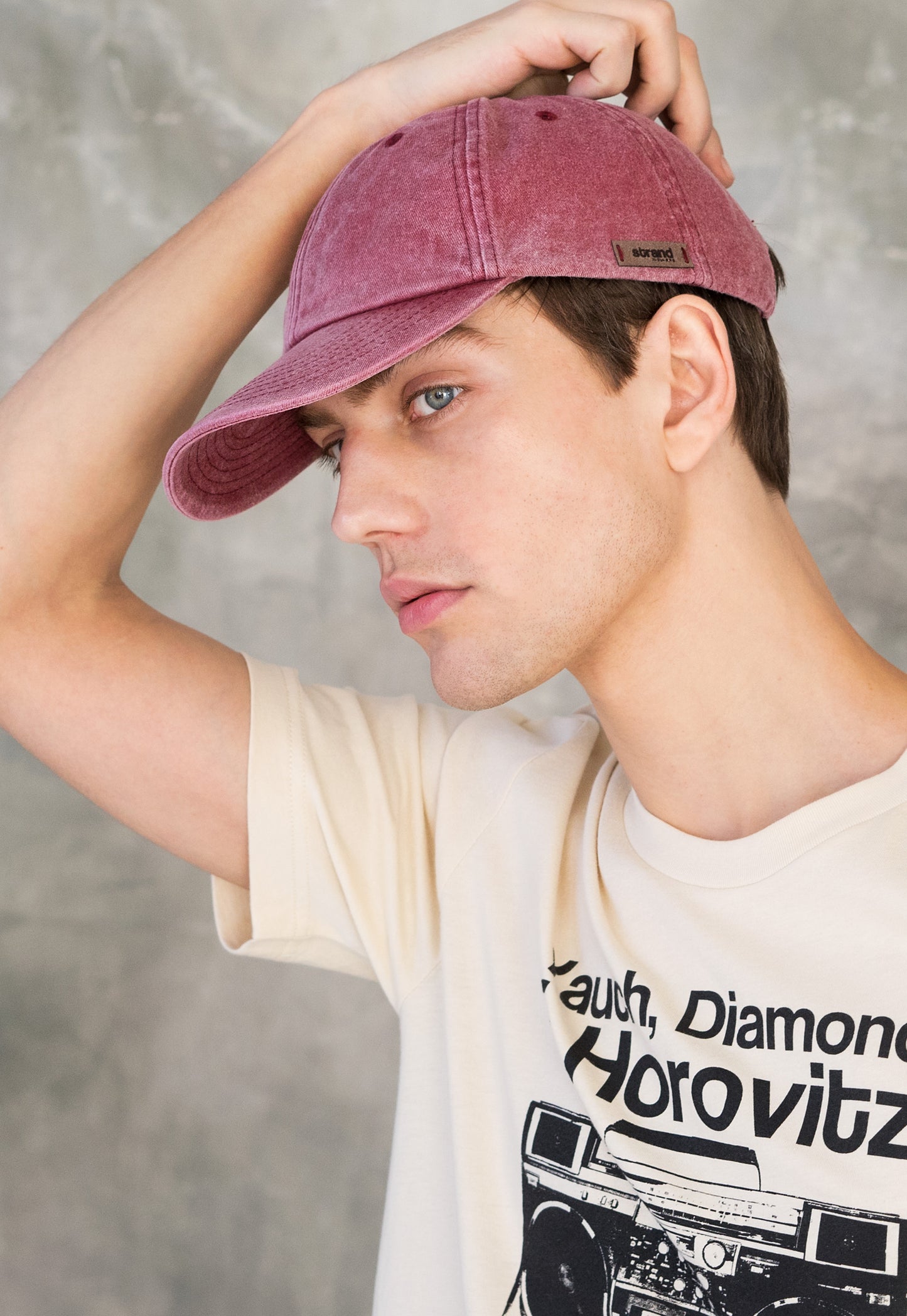 Washed Cotton Baseball Cap with Ultrasuede Patch - Distressed Red