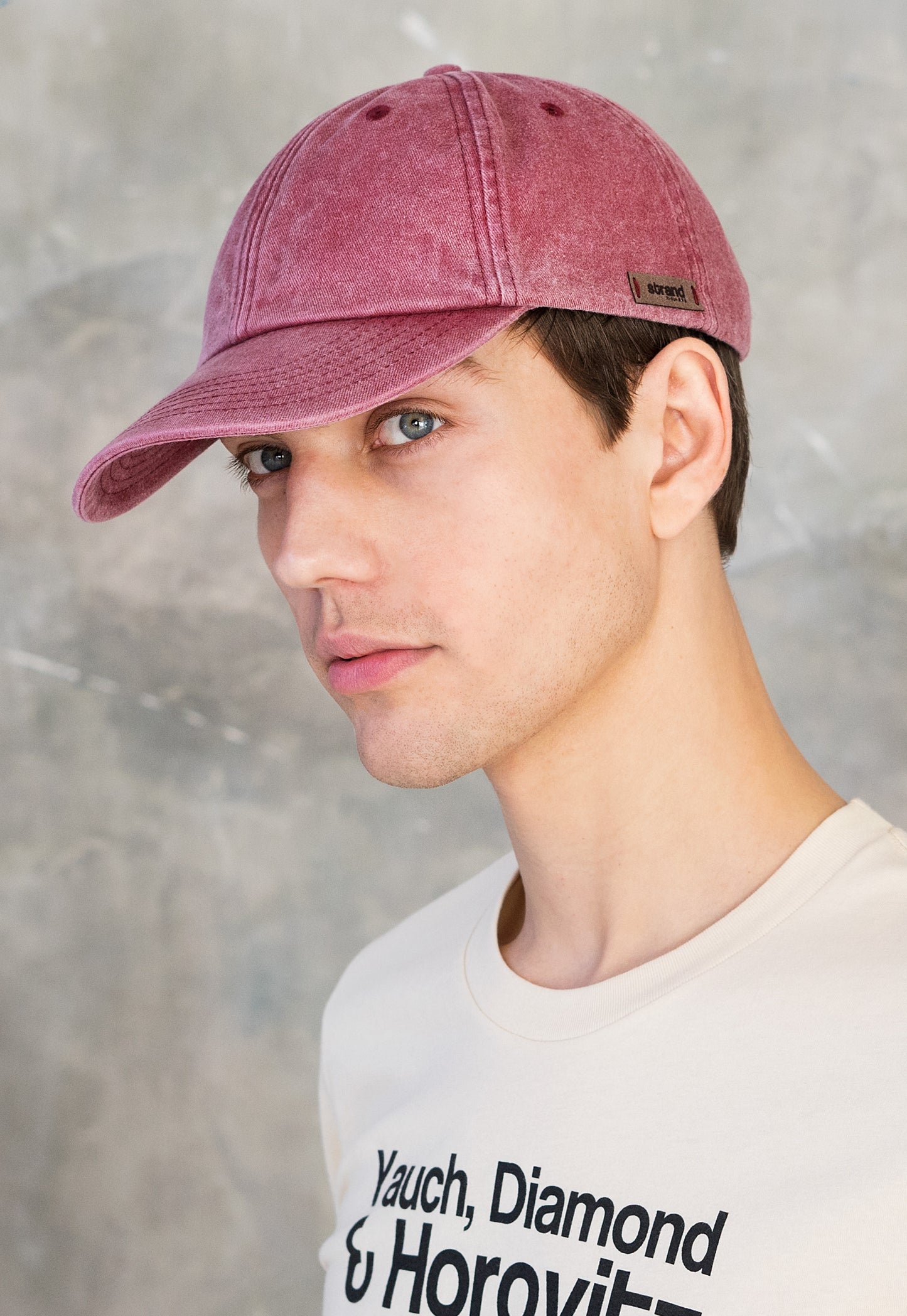 Washed Cotton Baseball Cap with Ultrasuede Patch - Distressed Red