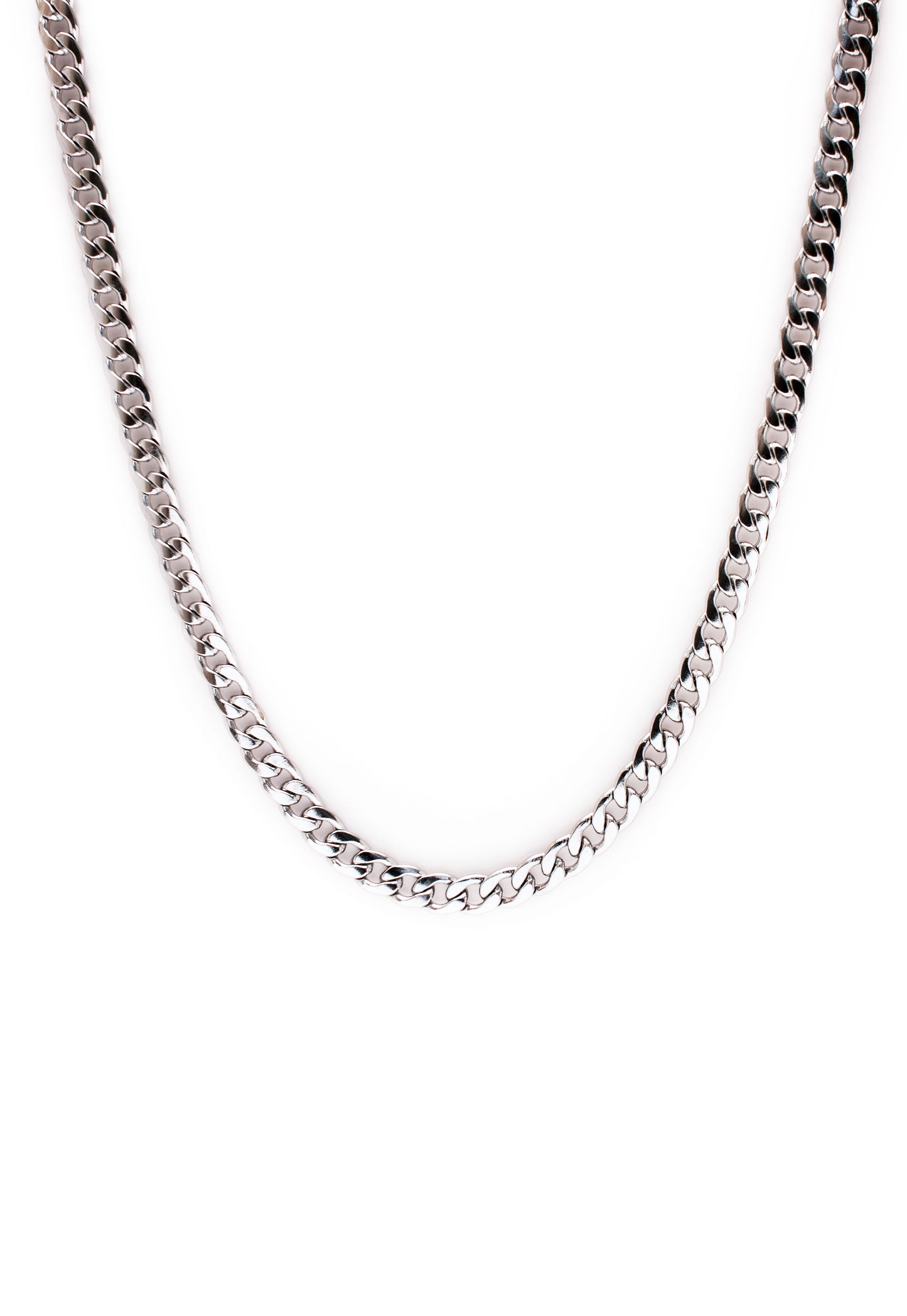 Curb Chain Necklace in Silver Finish Stainless Steel - Heavyweight