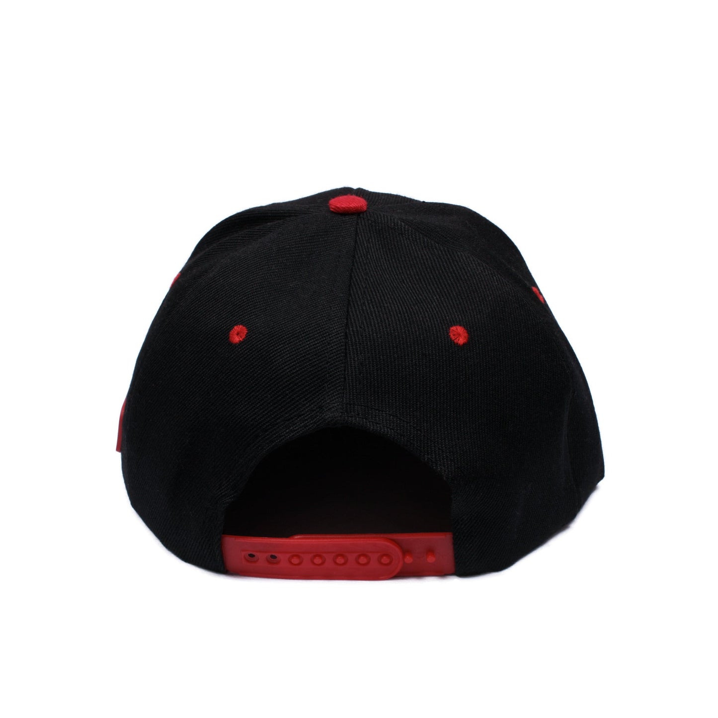Snapback Baseball Cap with Japanese Applique – Black with Contrast Red Peak