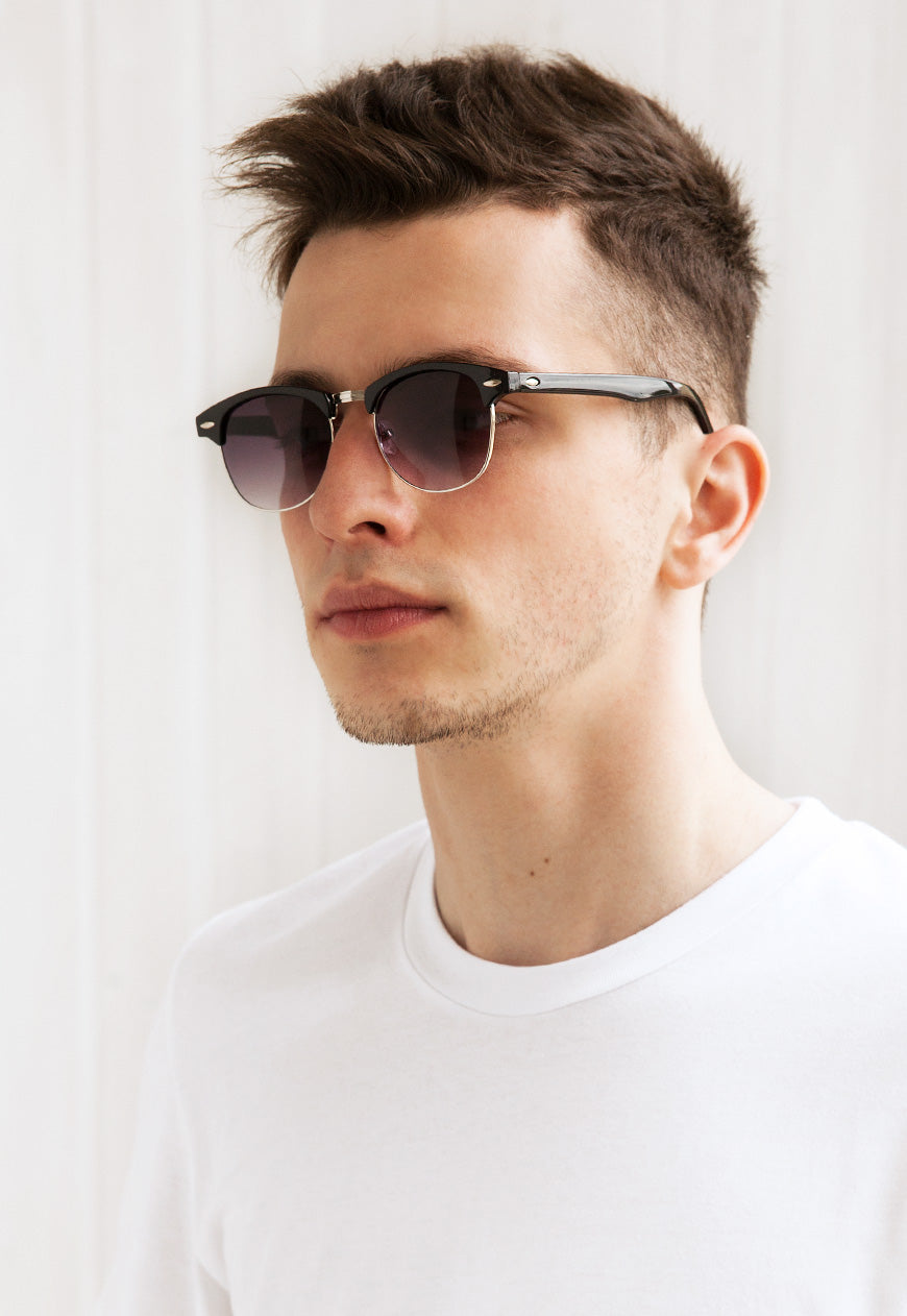 Black Half Frame Sunglasses with Gradient Lenses