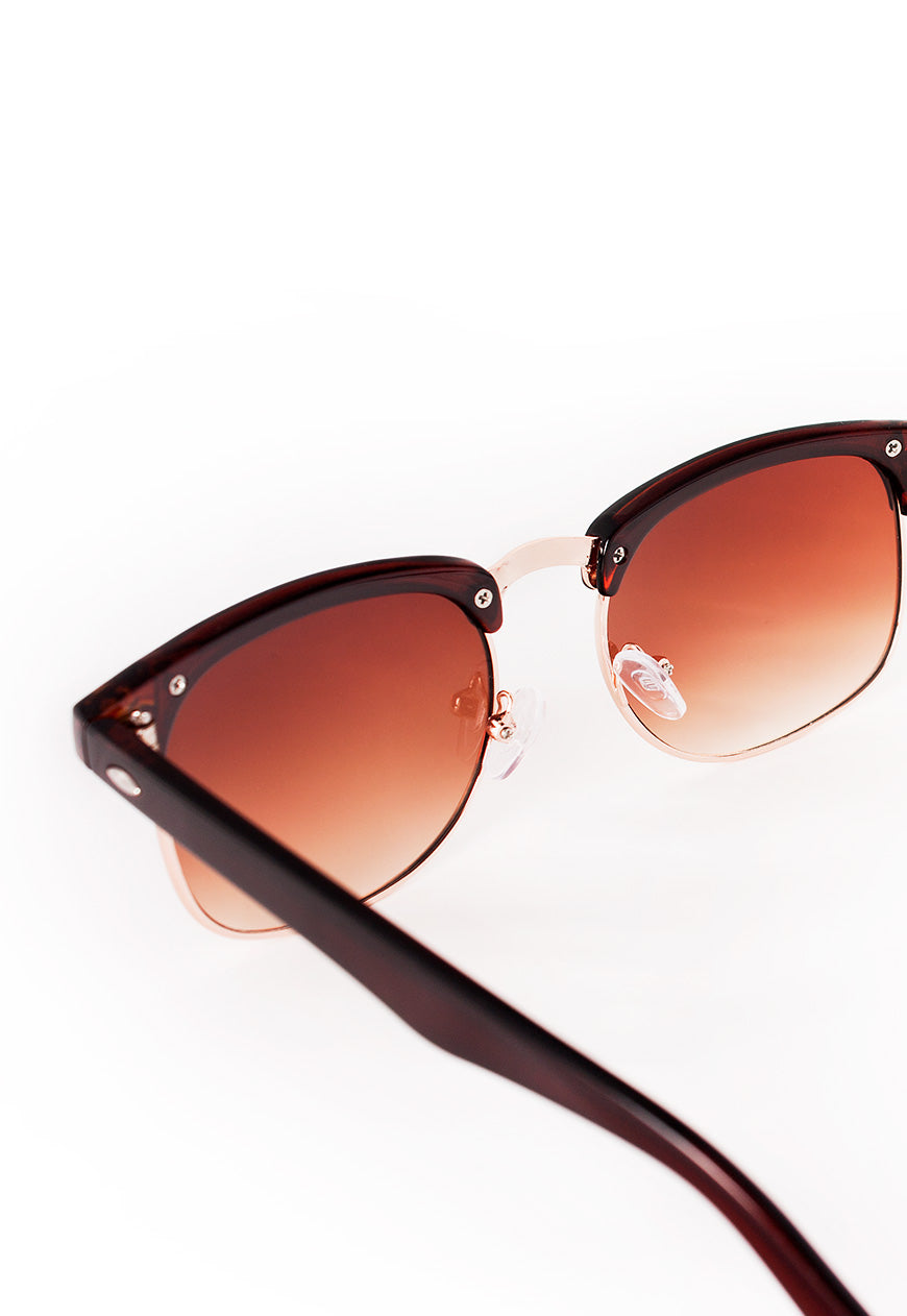 Matte Brown Half Frame Sunglasses with Gradient Lenses