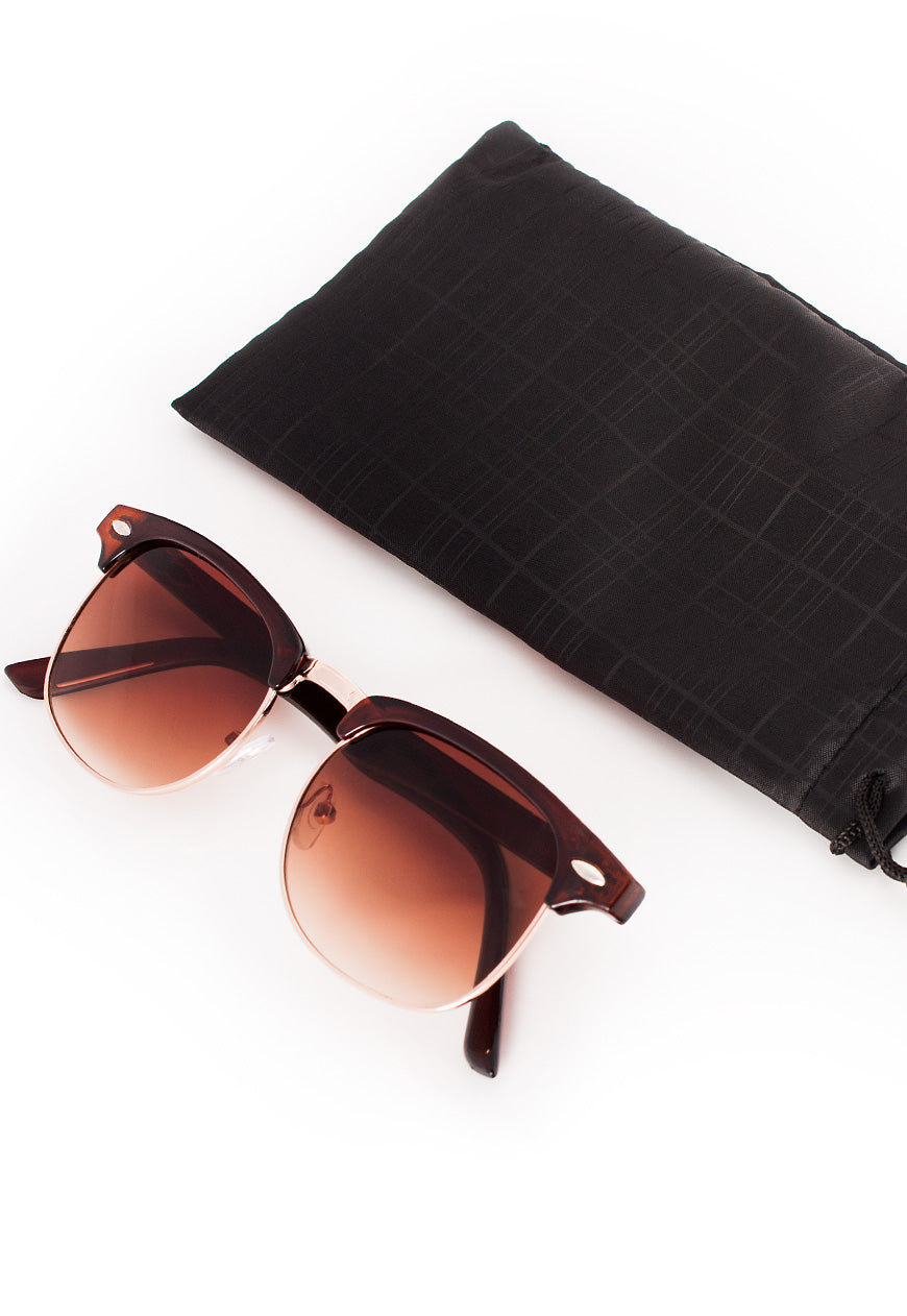 Matte Brown Half Frame Sunglasses with Gradient Lenses