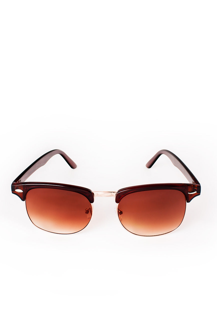Matte Brown Half Frame Sunglasses with Gradient Lenses