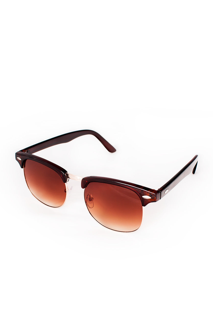 Matte Brown Half Frame Sunglasses with Gradient Lenses