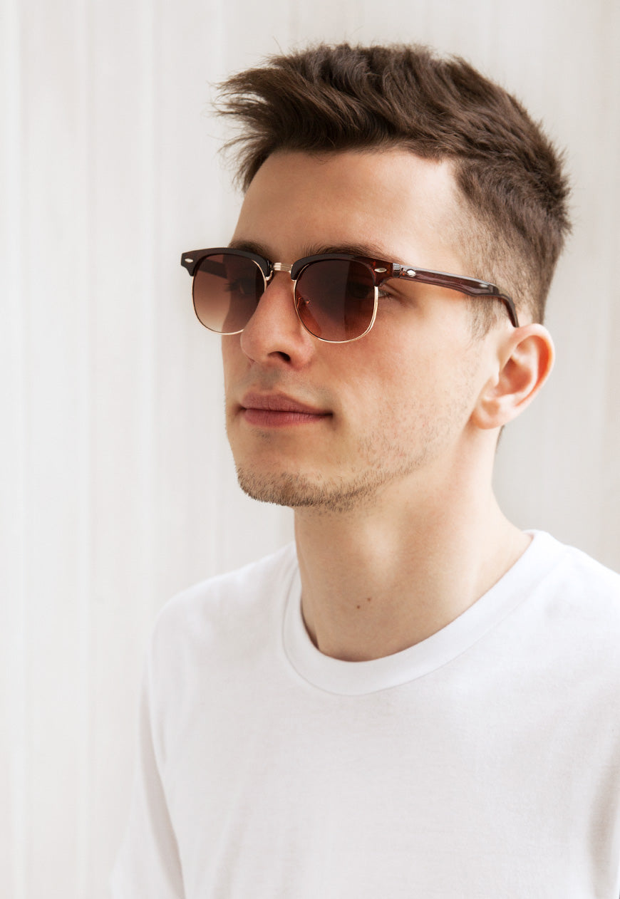 Matte Brown Half Frame Sunglasses with Gradient Lenses