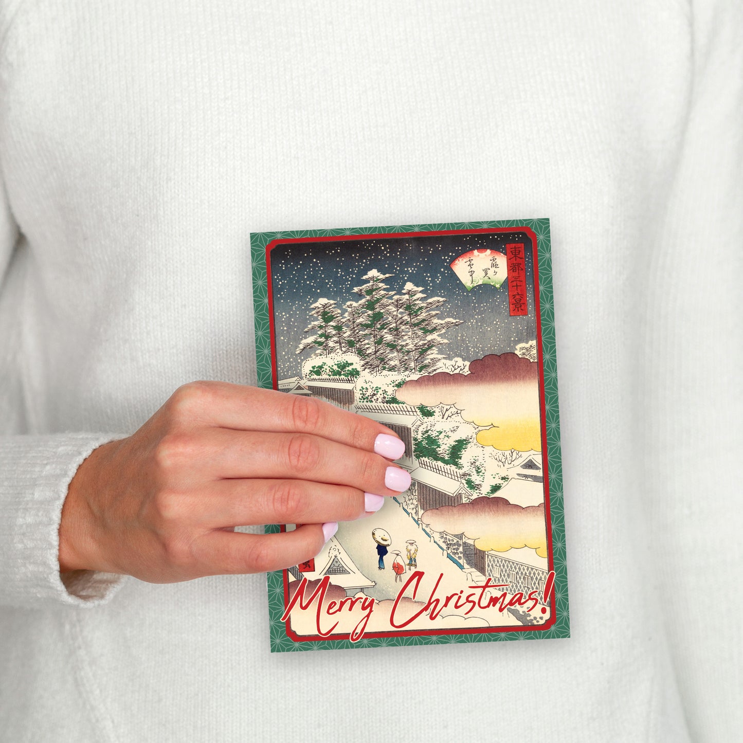 “Kasumigaseki in Snow” by Utagawa Hiroshige II – Japanese Ukiyo-e Christmas Greeting Card – A5 Woodblock Art Card with Envelope