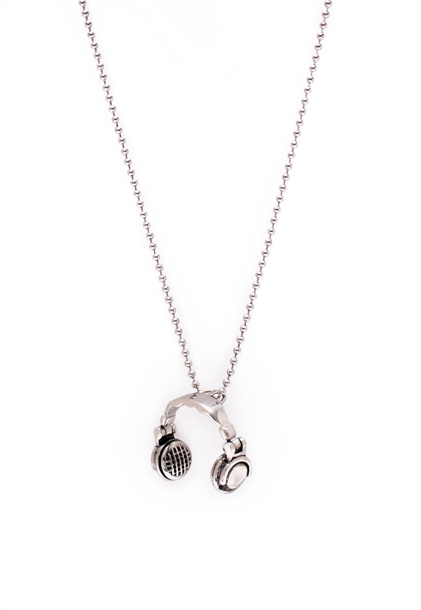 Headphones Pendant Necklace with Ball Chain in Silver Finish Stainless Steel