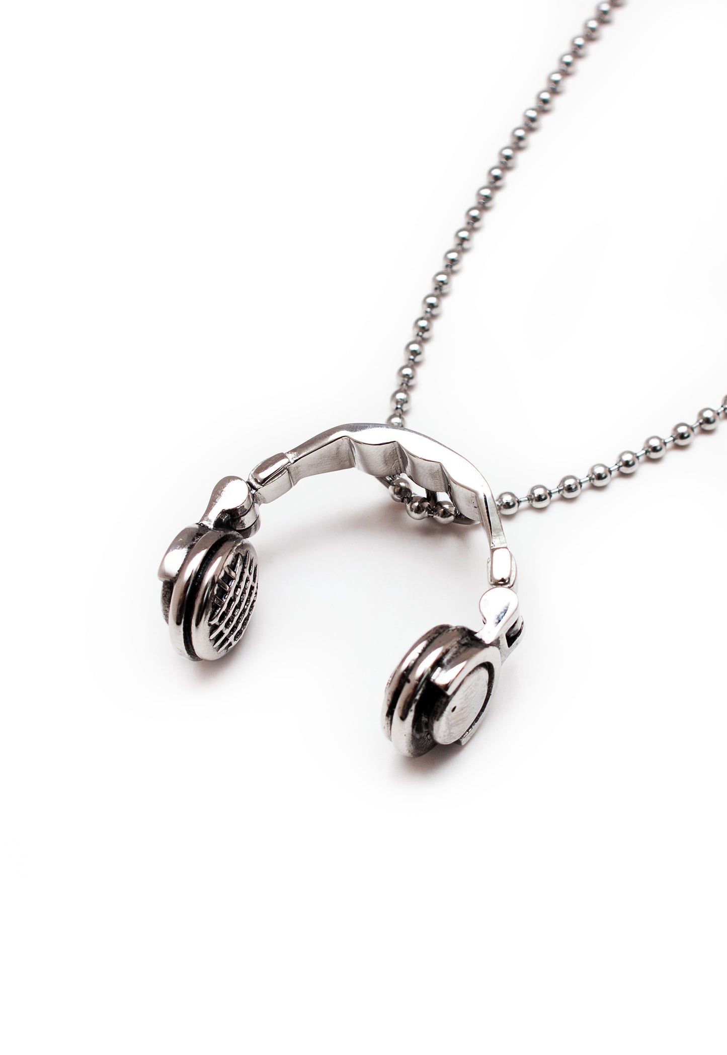 Headphones Pendant Necklace with Ball Chain in Silver Finish Stainless Steel