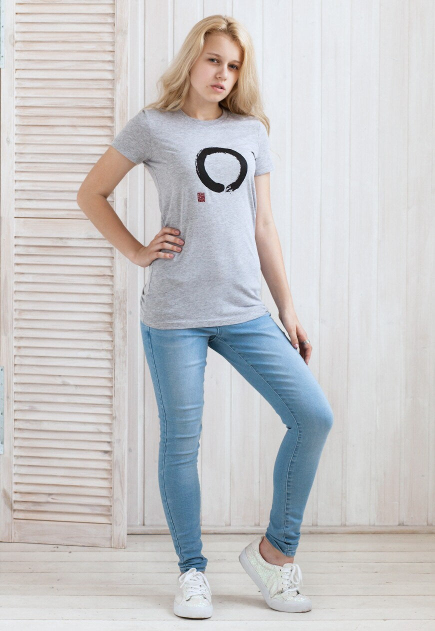 Japanese T Shirt Enso Circle - Japan Calligraphy Buddhism Yoga Zen Ensou Positive Inspiratonal Aesthetic Graphic Printed Womens Girls Tee
