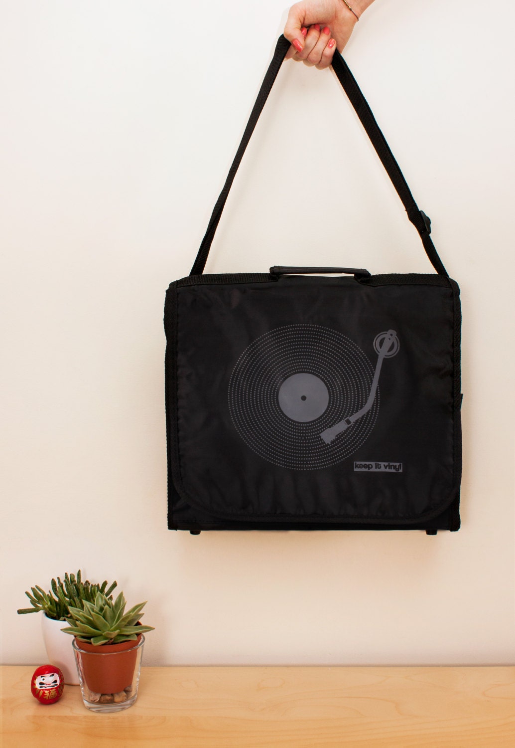 Keep It Vinyl Record Bag - Minimal Minimalist Bass Deck Decks Turntable LP Old School Hip Hop Retro Style DJ Records Messenger Shoulder Bag