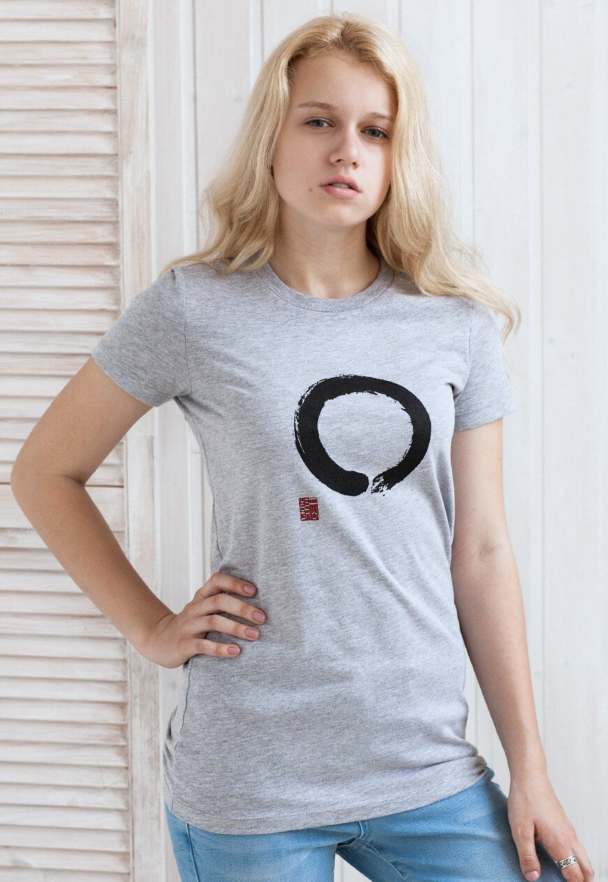 Japanese T Shirt Enso Circle - Japan Calligraphy Buddhism Yoga Zen Ensou Positive Inspiratonal Aesthetic Graphic Printed Womens Girls Tee