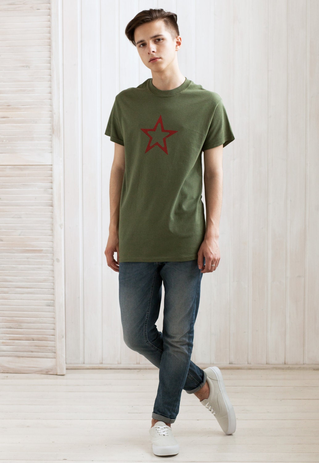 Star T Shirt Geometric Abstract Minimalist Distressed Print USSR CCCP Soviet Retro Vintage Urban Yoga Mens Womens Graphic Printed Khaki Tee
