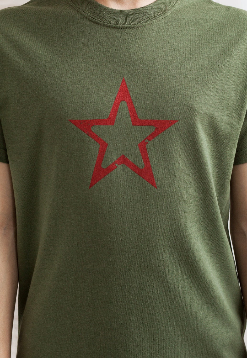 Star T Shirt - Geometric Abstract Minimalist Distressed Print Vintage USSR CCCP Soviet Army Mens Womens Graphic Printed Khaki Tee T-Shirt