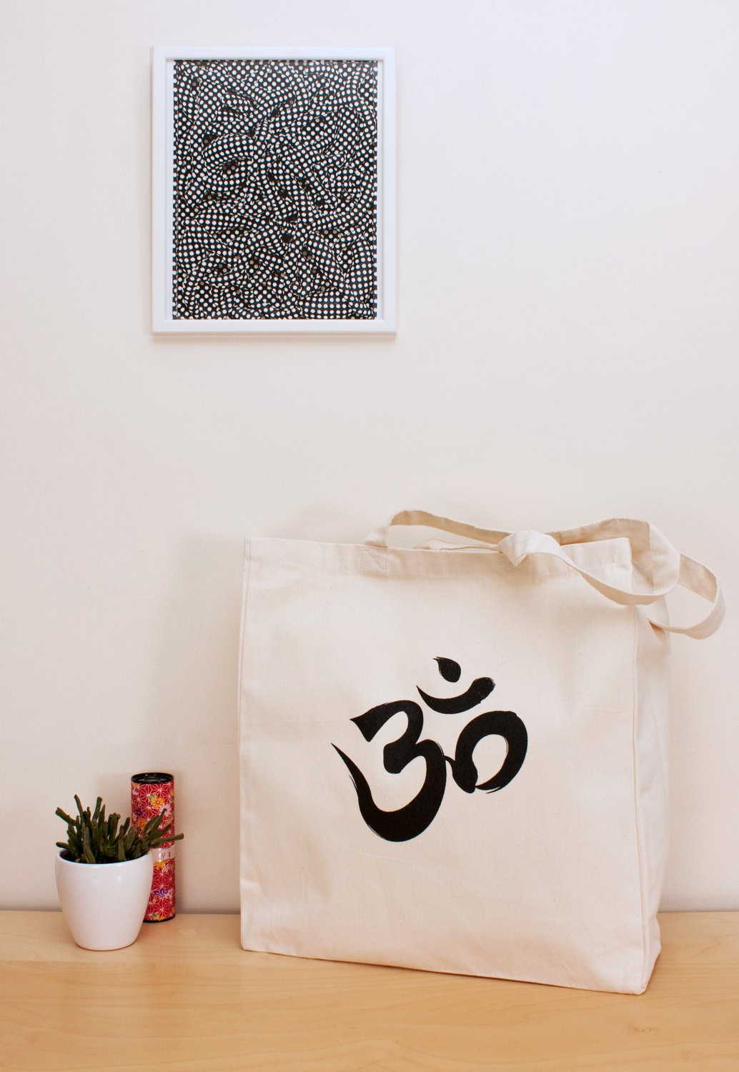 Om Ohm Aum Tote Cotton Canvas Tote Shopper Bag Screen Printed Eco Friendly Market Tote Yoga Art Buddhism Meditation Hinduism Hindu Buddhist