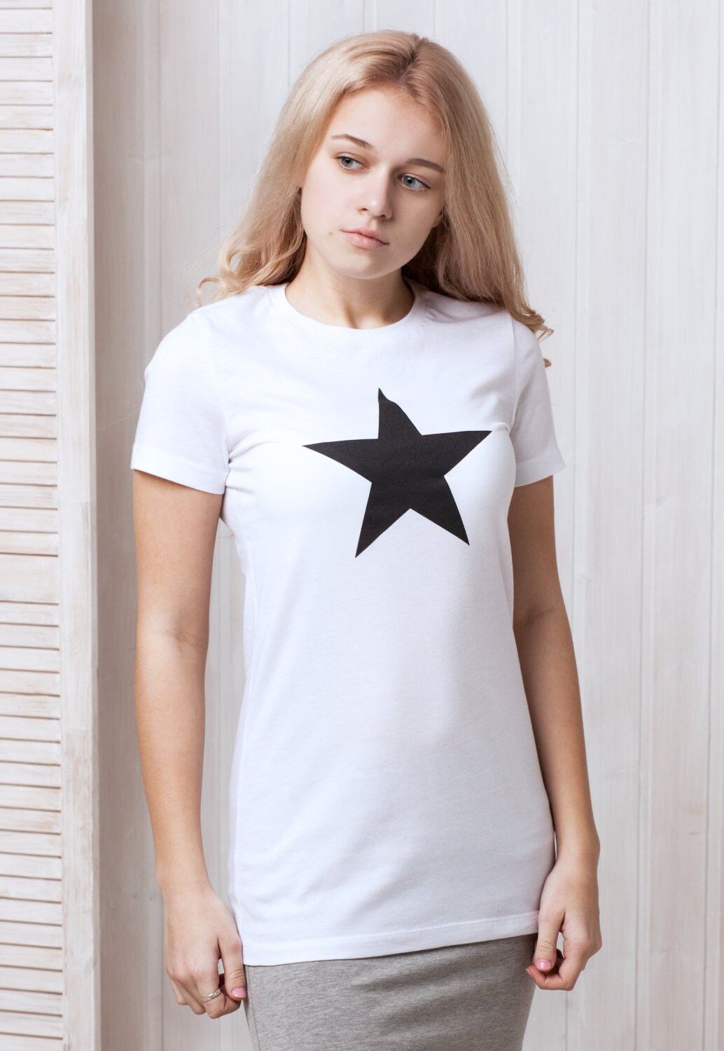 Black Star T Shirt Minimalist Abstract Geometric Streetwear Skater Retro Graphic Band Music Cute Gifts For Her Printed Womens Ladies Tee Top