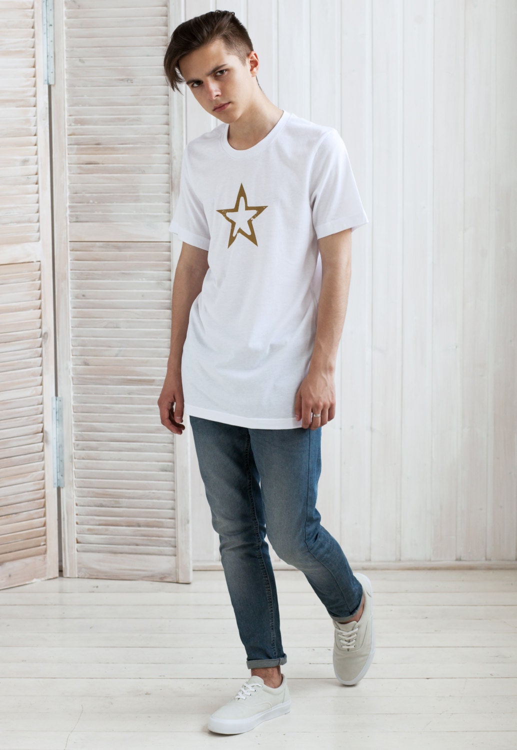 Star T Shirt Geometric Abstract Minimalist Distressed Retro Vintage 80s 90s Y2K Gold Print Hipster Design Mens Womens Printed Tee T-Shirt
